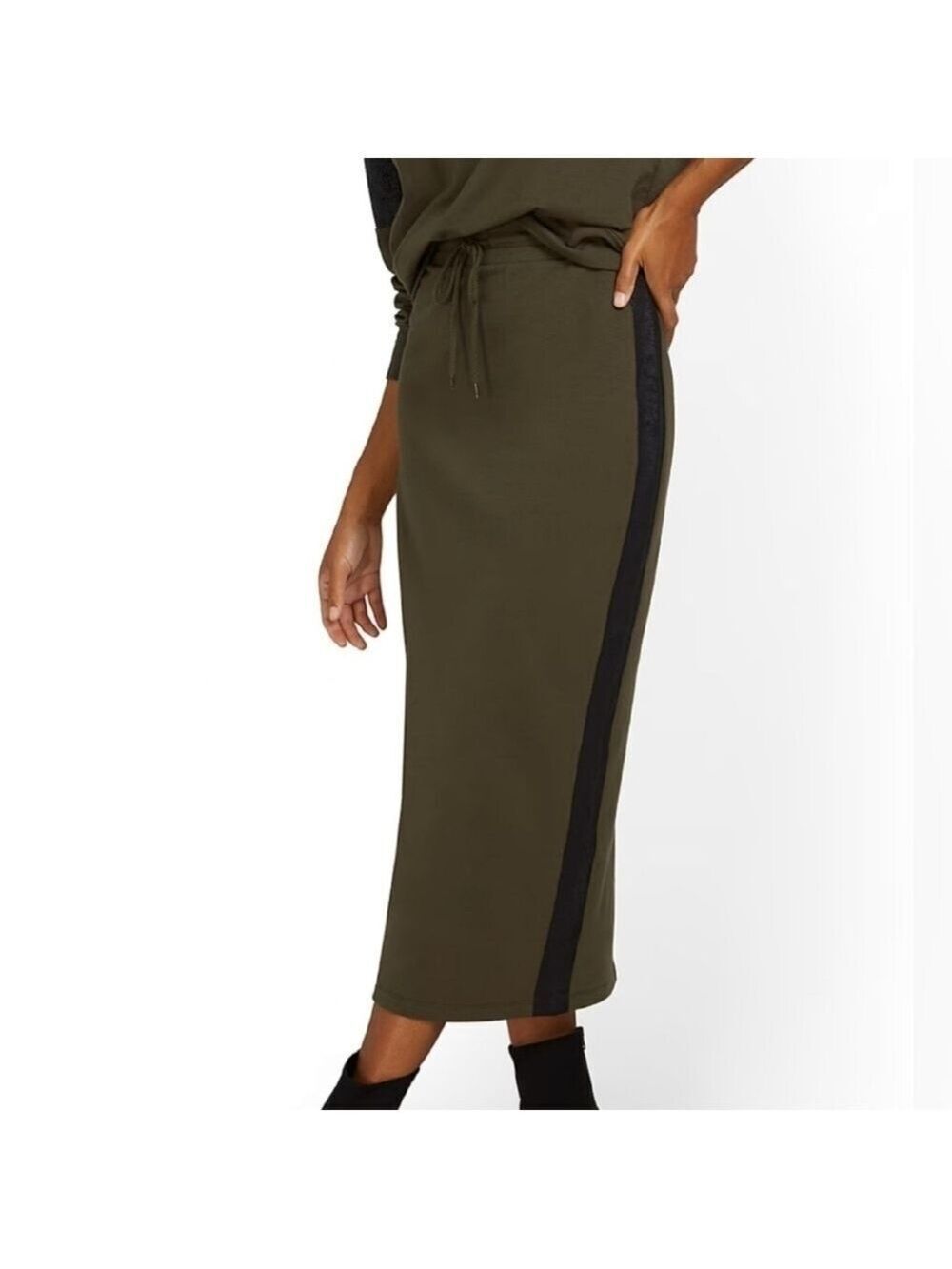 NY&C Faux-Leather Inset French Terry Green Pencil Skirt XL - New With Tags